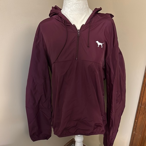 PINK Victoria's Secret Jackets & Blazers - Maroon Hooded Windbreaker with Dog Logo
